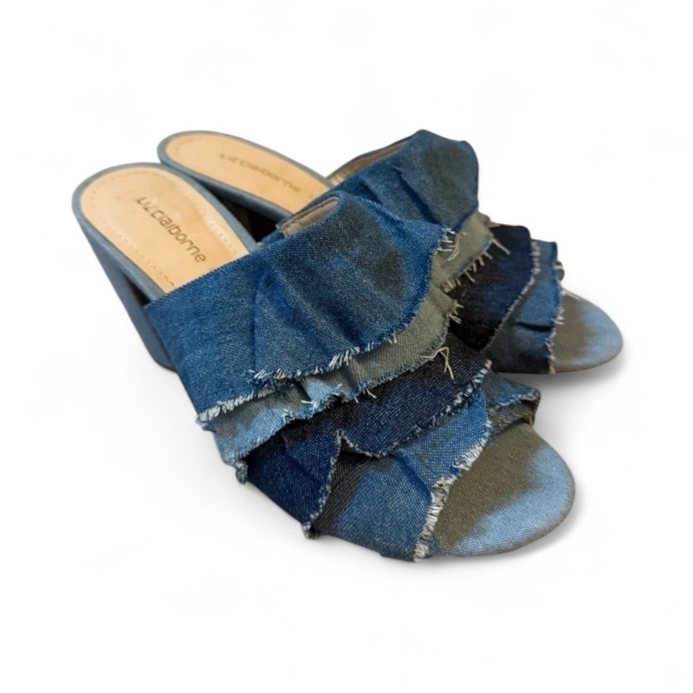 LIZ CLAIBORNE Denim Frayed Women's Mules 5.5